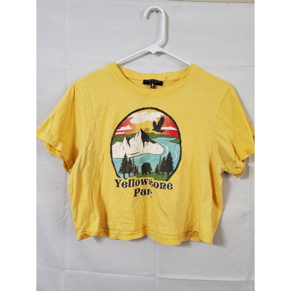 Yelllowstone Park T Shirt Women's Large Love Peace & Lazy Days Cuffed Sleeves